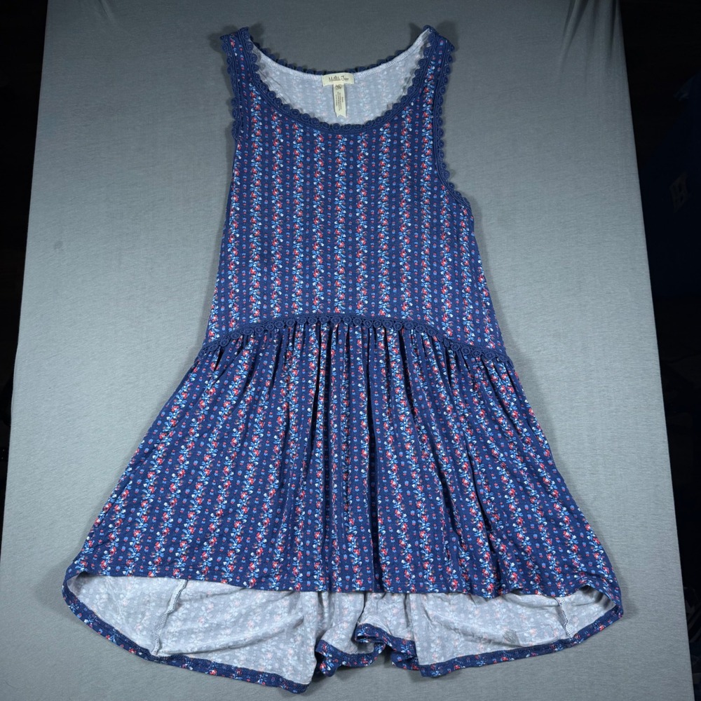 Matilda Jane Blue Floral Empire Waist Peplum Tank Top Crochet Trim Womens Medium